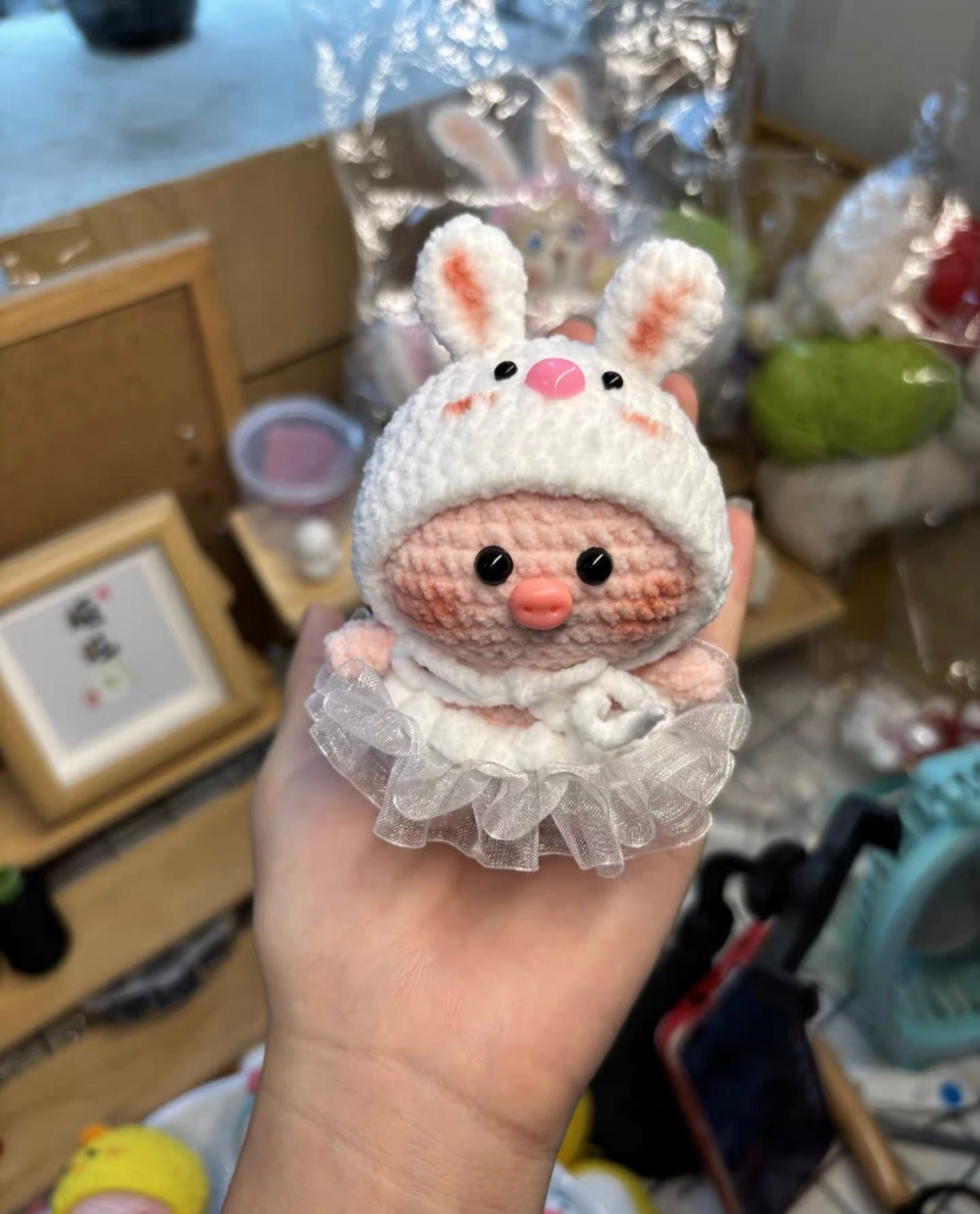 Crochet Pig with Bunny Hat(10 cm/3.9 inch)
