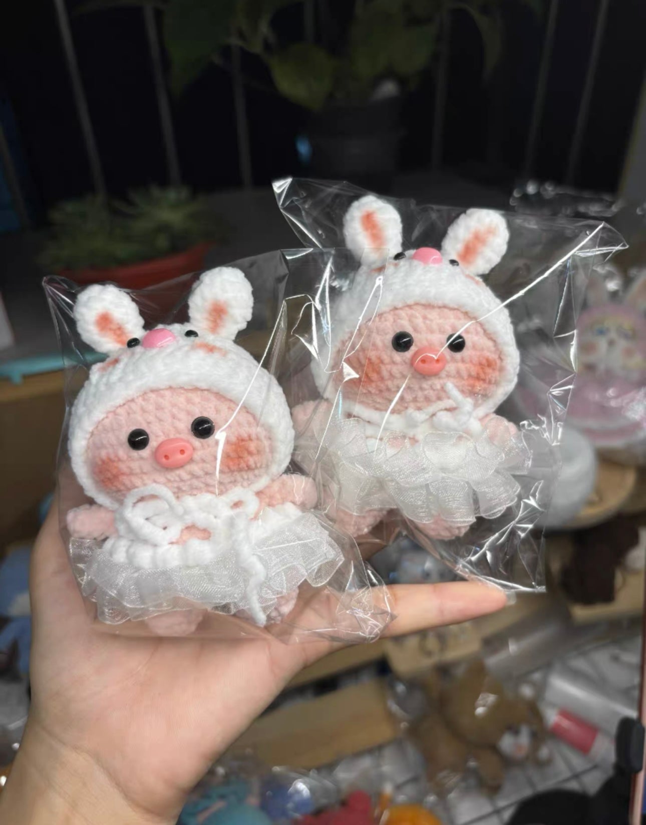 Crochet Pig with Bunny Hat(10 cm/3.9 inch)