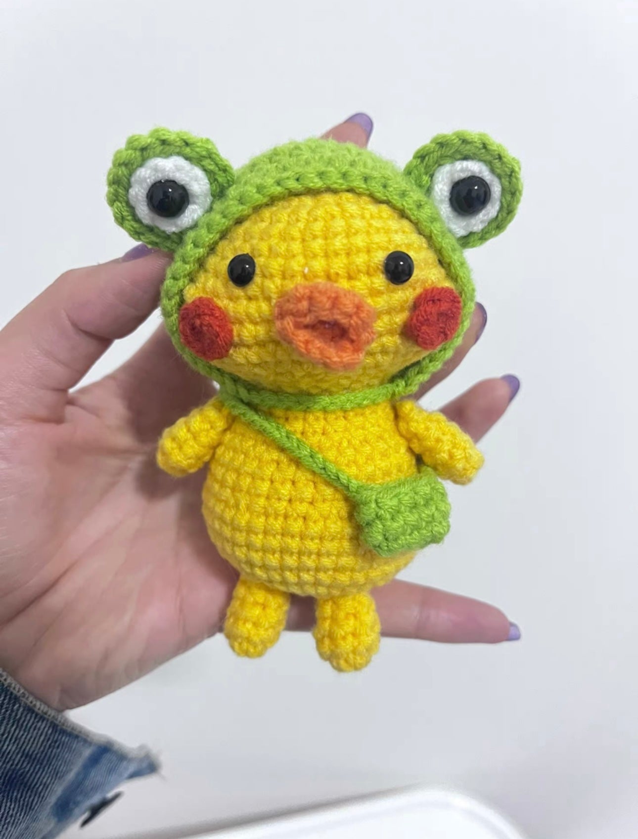 Crochet Duck with Frog Hat(13 cm/5.1 inch)