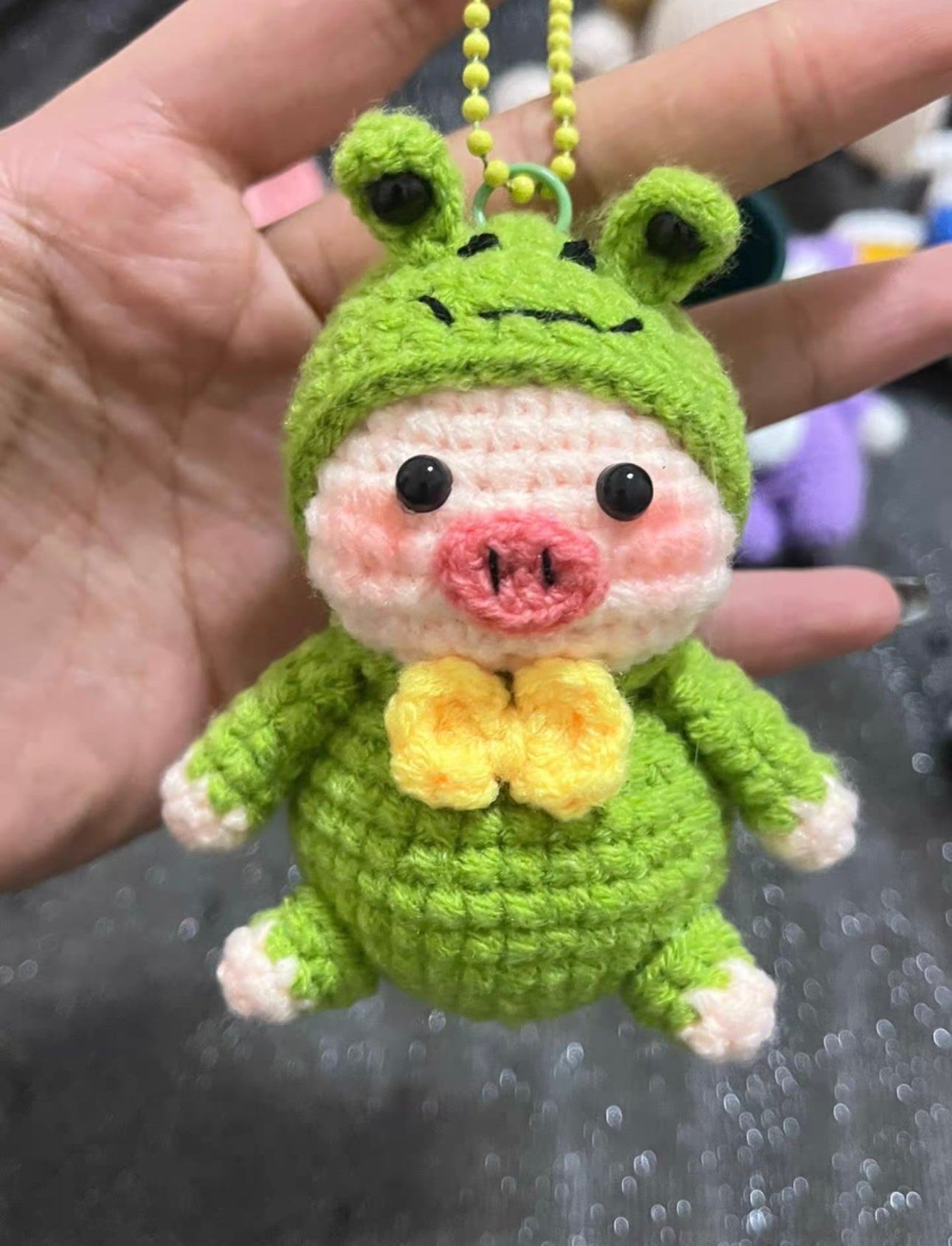 Crochet Pig with Frog Hat(8 cm/3.1 inch)