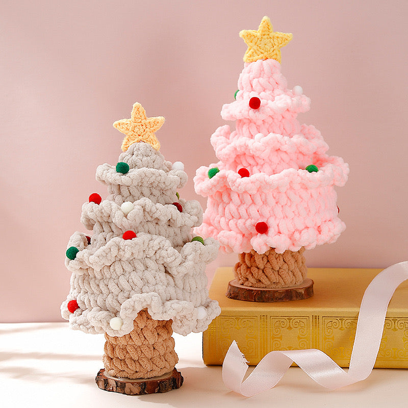 Crochet Christmas Tree with Wooden Base