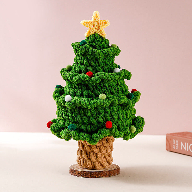 Crochet Christmas Tree with Wooden Base