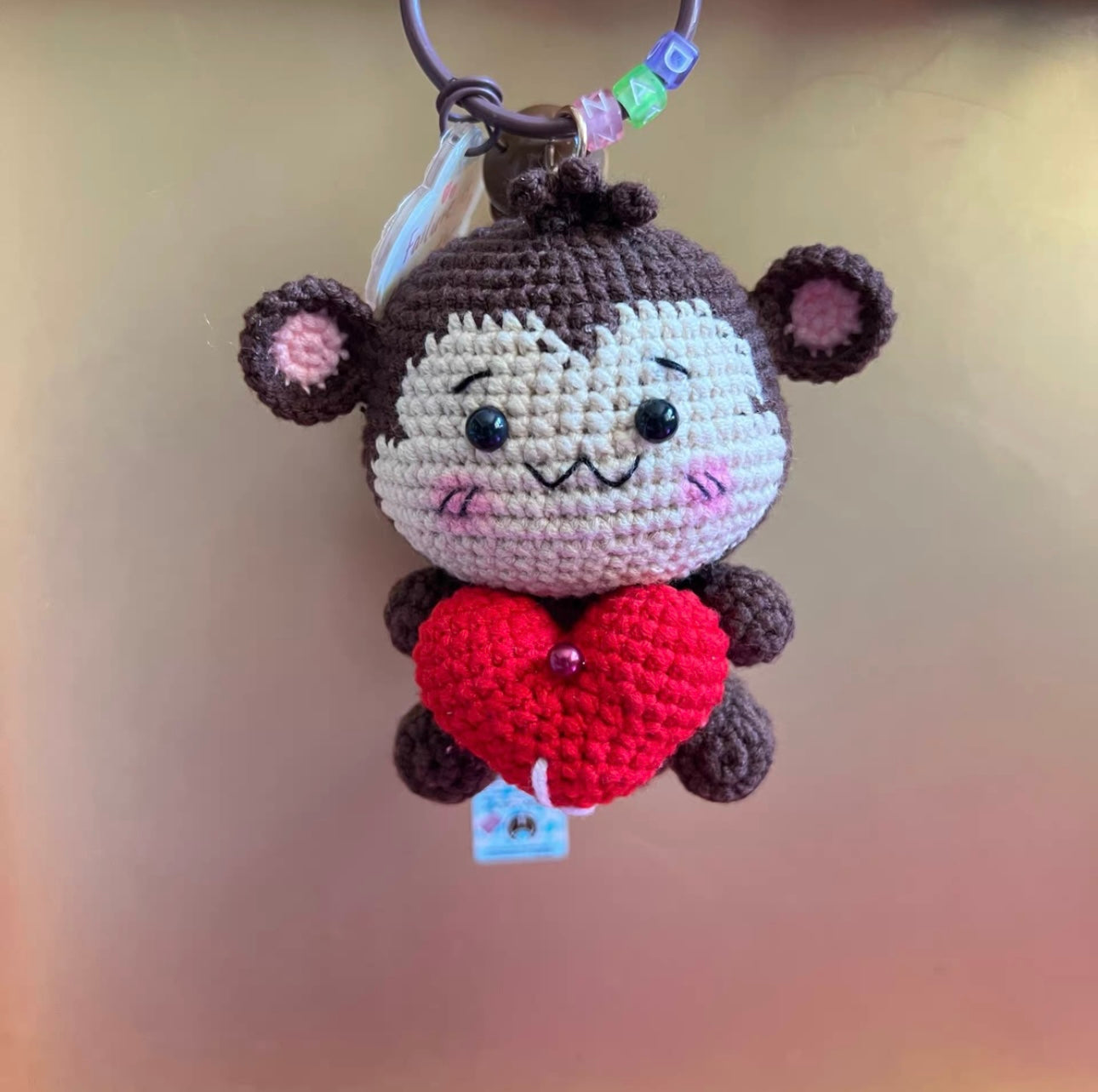 Crochet Love Monkey/Monkey Holding Heart/Cotton Yarn(10 cm/3.9 inch)