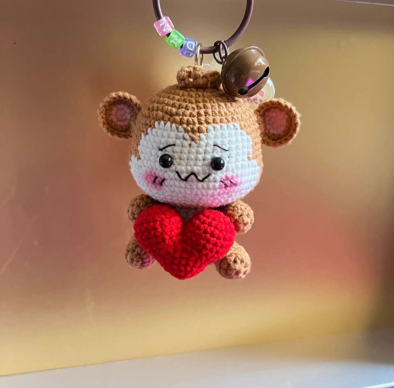 Crochet Love Monkey/Monkey Holding Heart/Cotton Yarn(10 cm/3.9 inch)