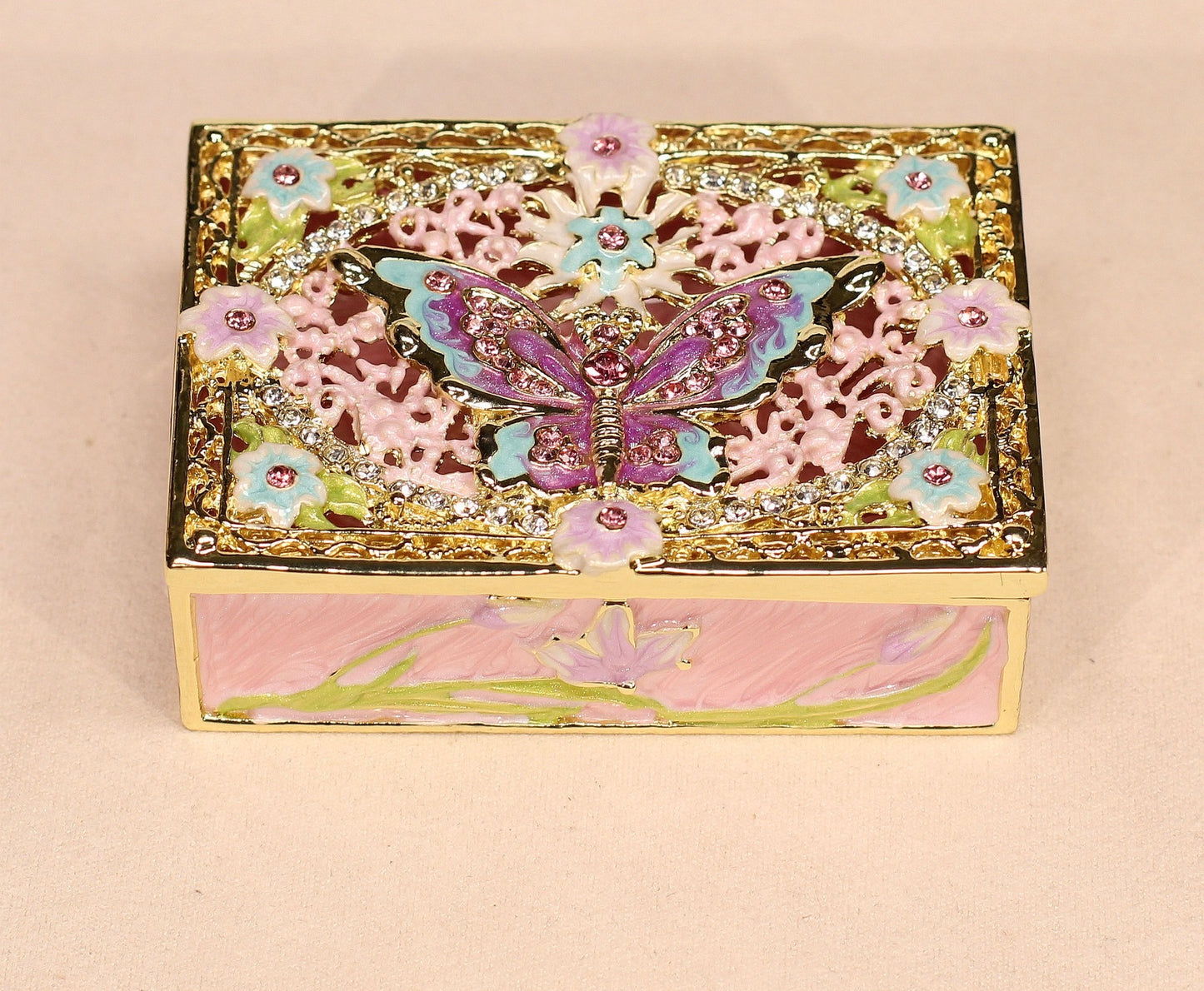 Hand Enameled Jewelry Box- Butterfly Flower Box(7.8*5.5*2.5 cm/3.1*2.2*1 inch;0.258 kg/9.1 oz)