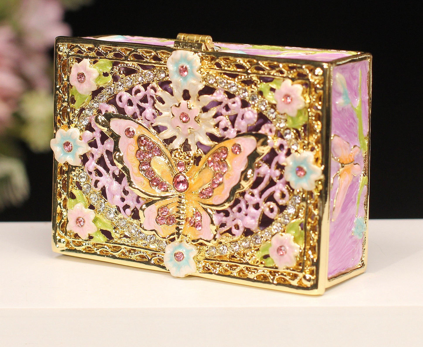 Hand Enameled Jewelry Box- Butterfly Flower Box(7.8*5.5*2.5 cm/3.1*2.2*1 inch;0.258 kg/9.1 oz)