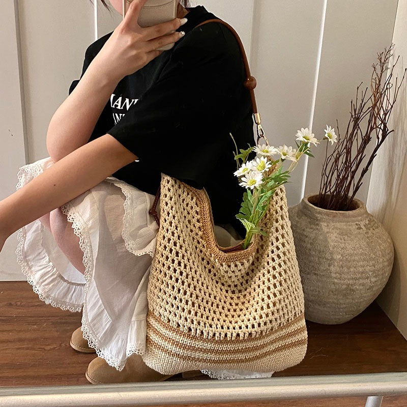 Cotton Shoulder Bag with Long Strap