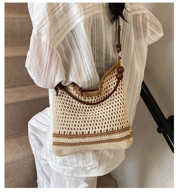 Cotton Shoulder Bag with Long Strap