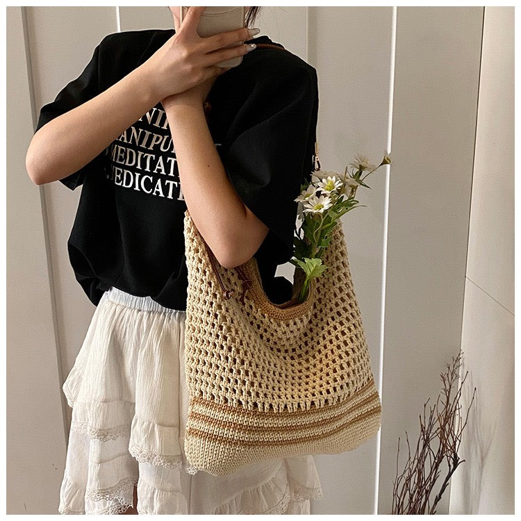 Cotton Shoulder Bag with Long Strap