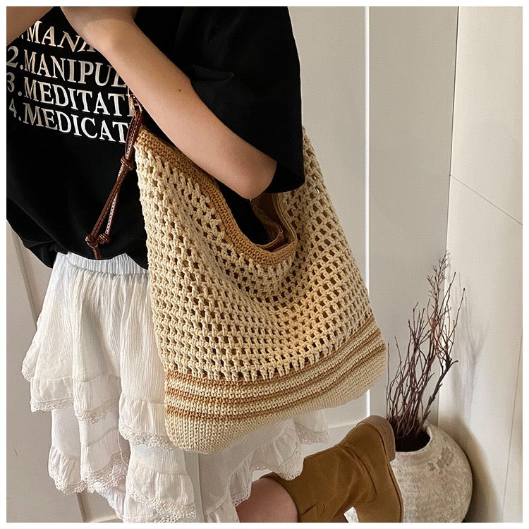Cotton Shoulder Bag with Long Strap
