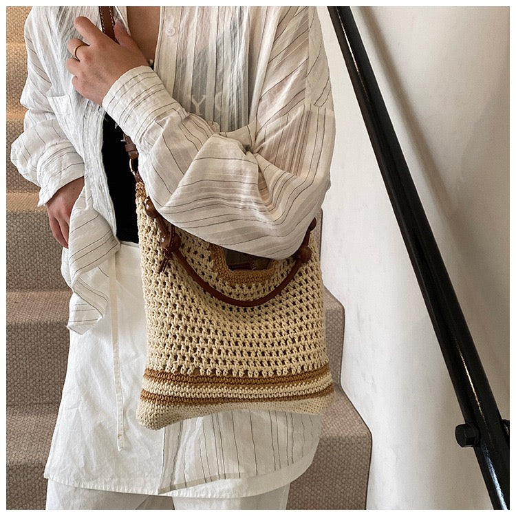 Cotton Shoulder Bag with Long Strap