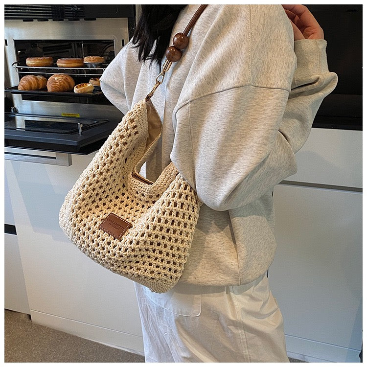 Cotton Shoulder Bag with Long Strap