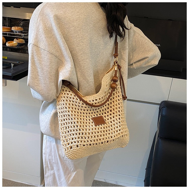 Cotton Shoulder Bag with Long Strap