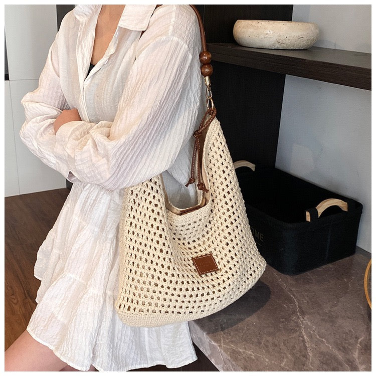 Cotton Shoulder Bag with Long Strap