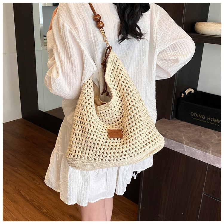 Cotton Shoulder Bag with Long Strap