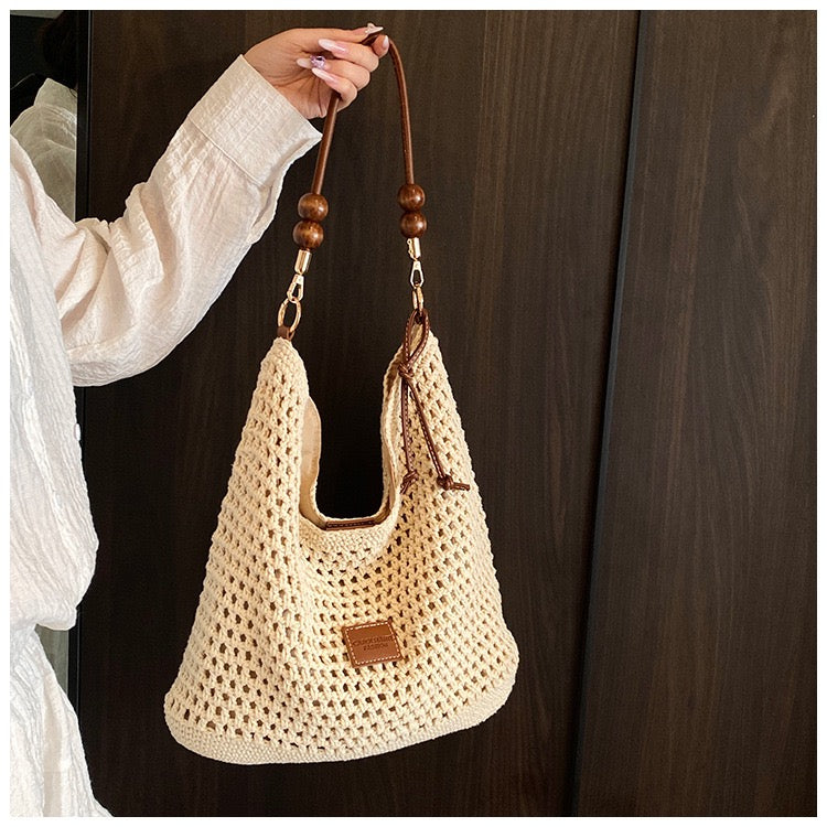 Cotton Shoulder Bag with Long Strap