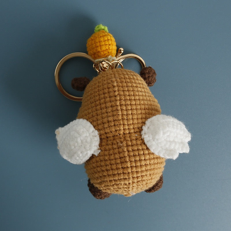 Crochet Capybara Angel Holding Heart Keychain