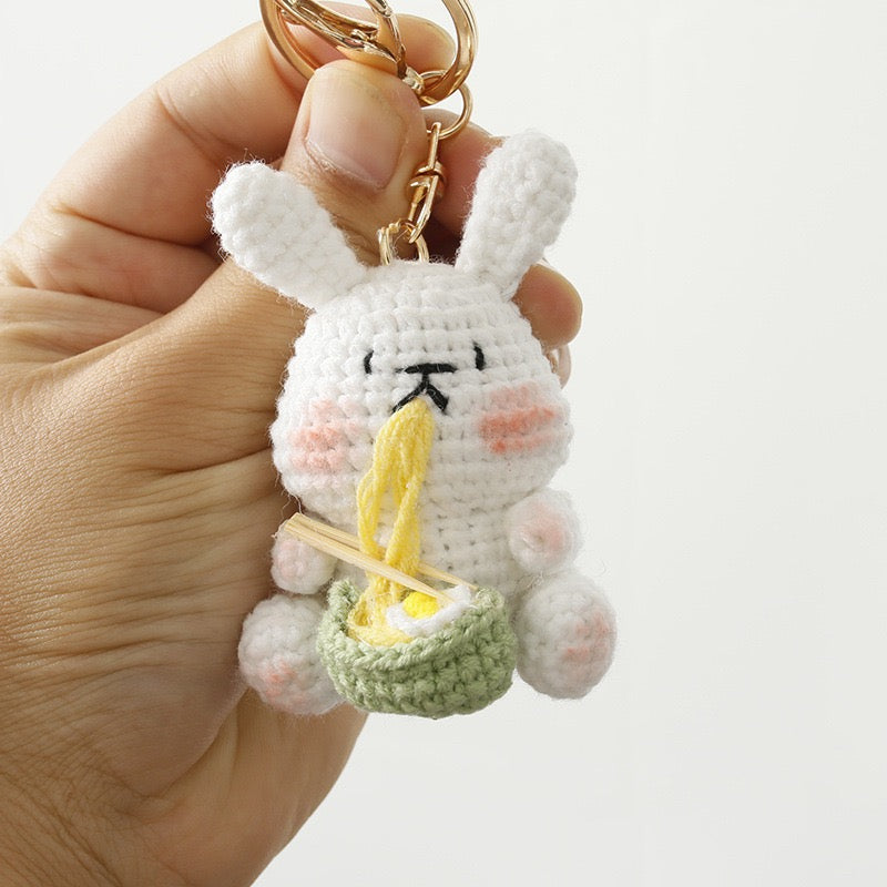Crochet Bunny Eating Noodle Keychain