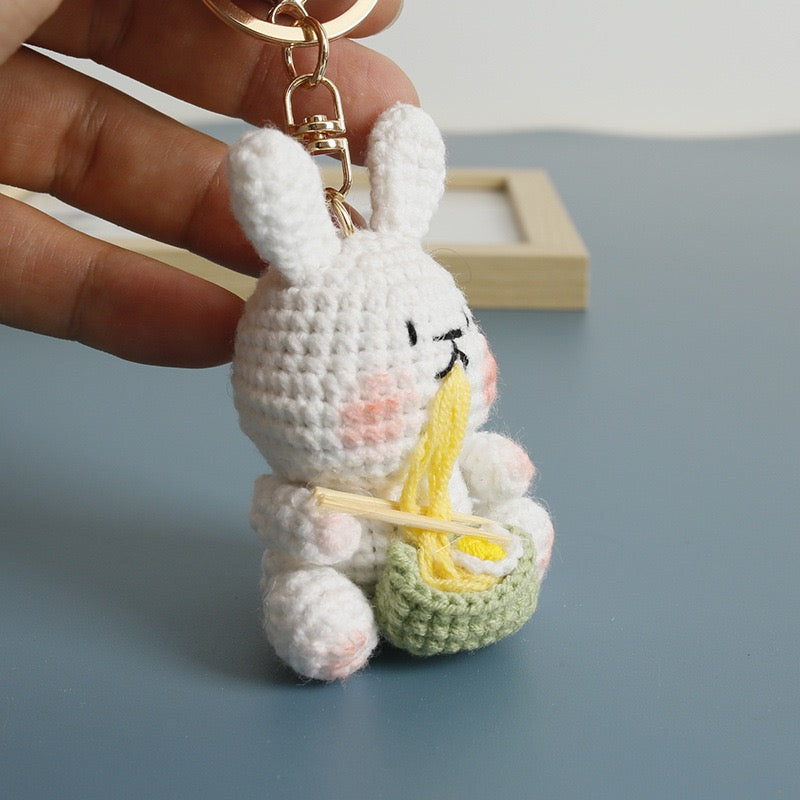 Crochet Bunny Eating Noodle Keychain