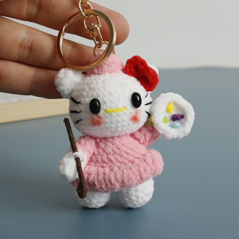 Crochet Hello Kitty Painter/Artist Keychain