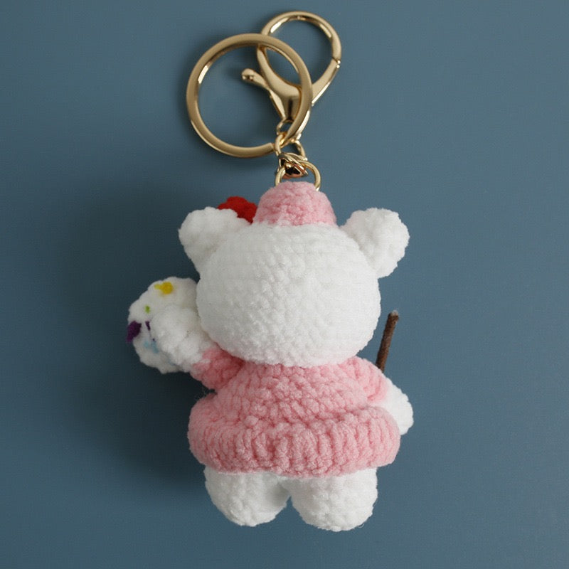 Crochet Hello Kitty Painter/Artist Keychain