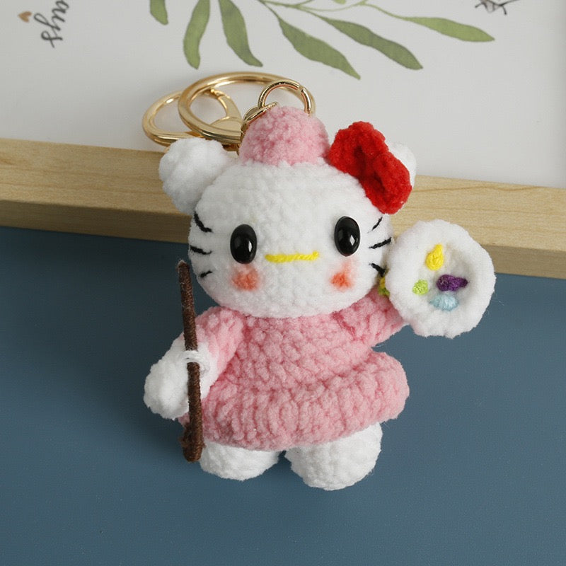 Crochet Hello Kitty Painter/Artist Keychain