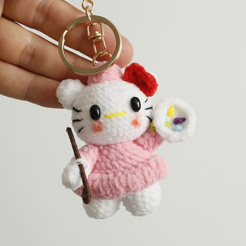 Crochet Hello Kitty Painter/Artist Keychain