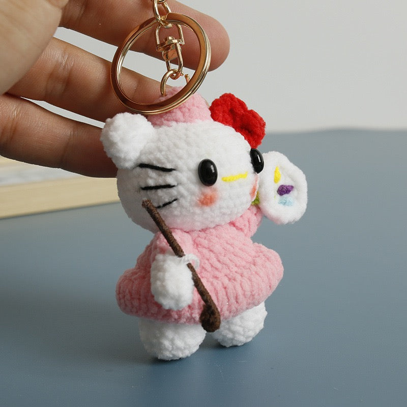Crochet Hello Kitty Painter/Artist Keychain
