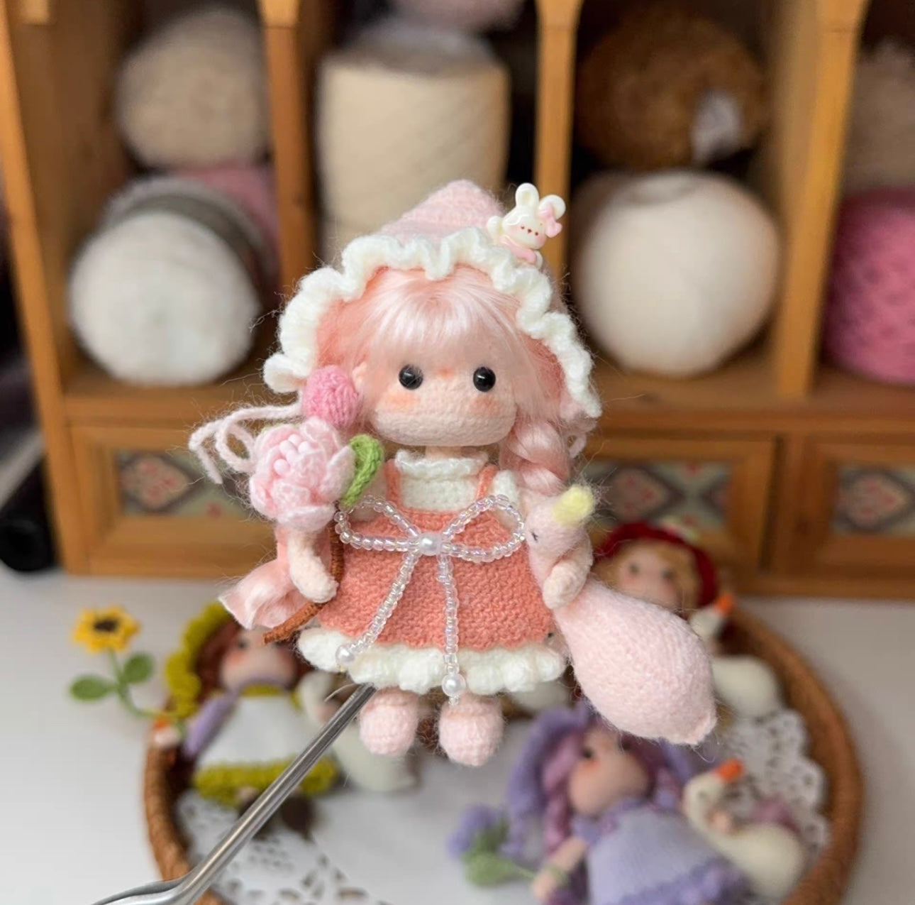 Goose Girl/Mini Girl/Pink Outfit with Pink Flower(12 cm/4.7 inch)