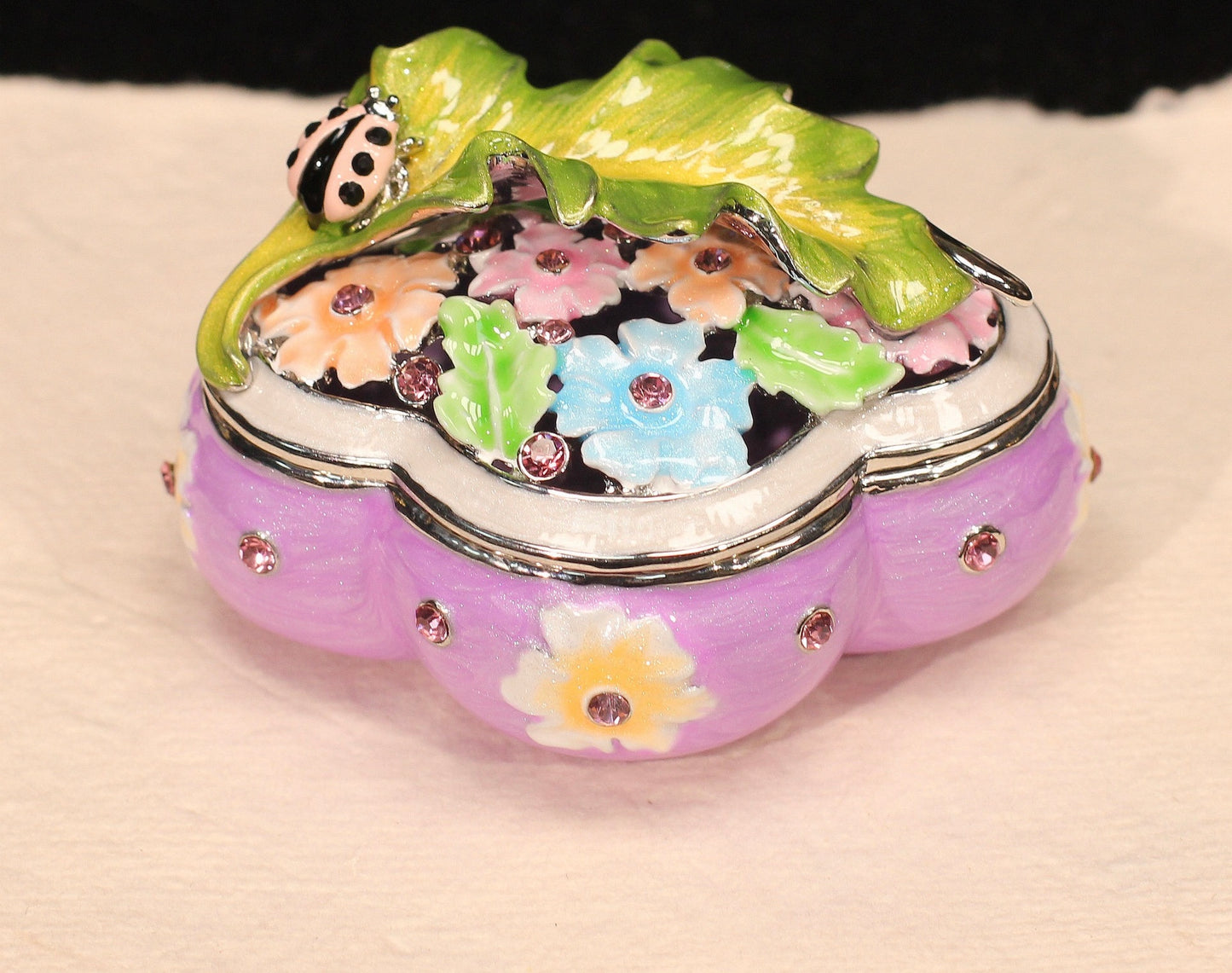 Hand Enameled Jewelry Box- Flower/Leaf/Ladybug Box(5*5*8 cm/2*2*3.1 inch;0.175 kg/6.2 oz)