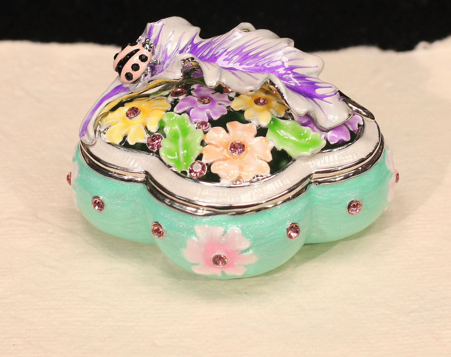 Hand Enameled Jewelry Box- Flower/Leaf/Ladybug Box(5*5*8 cm/2*2*3.1 inch;0.175 kg/6.2 oz)