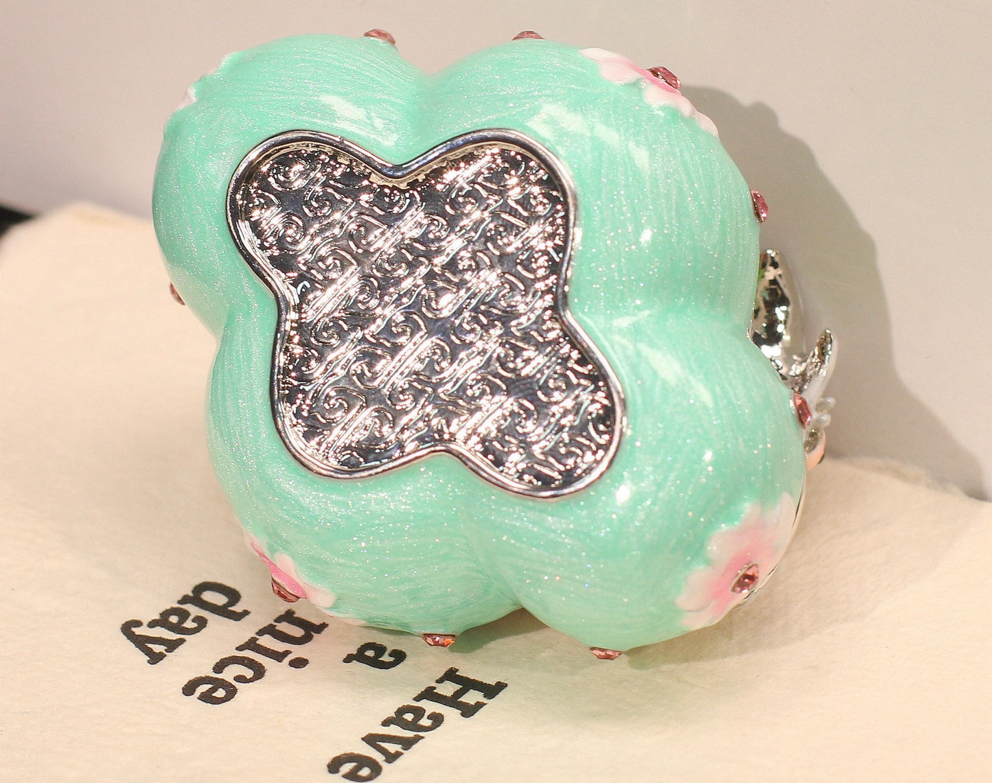 Hand Enameled Jewelry Box- Flower/Leaf/Ladybug Box(5*5*8 cm/2*2*3.1 inch;0.175 kg/6.2 oz)