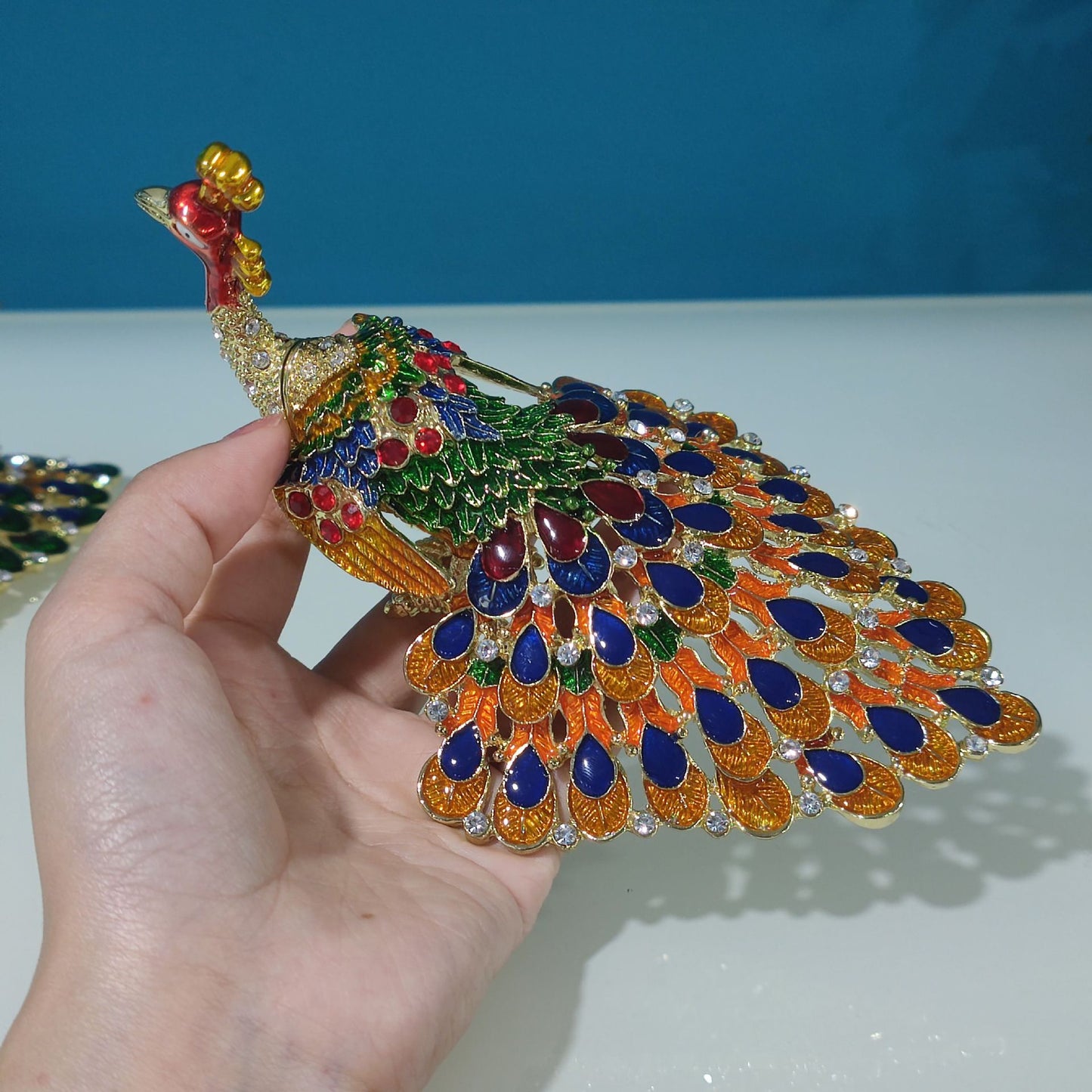 Hand Enameled Jewelry Box- Peacock(14*10 cm/5.5*3.9 inch)