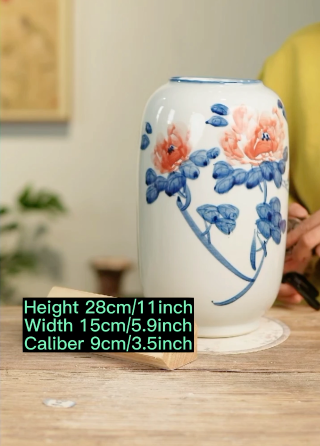 Handmade Peony Flower Vase- Hand Painting(Height 28cm/11inch; Width 15cm/5.9inch; Caliber 9cm/3.5inch)