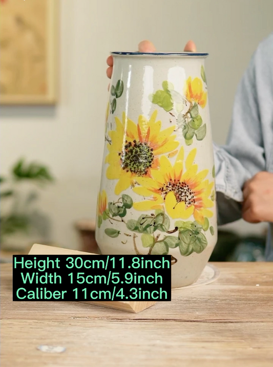 Handmade Sunflower Vase- Hand Painting(Height 30cm/11.8inch; Width 15cm/5.9inch; Caliber 11cm/4.3inch)