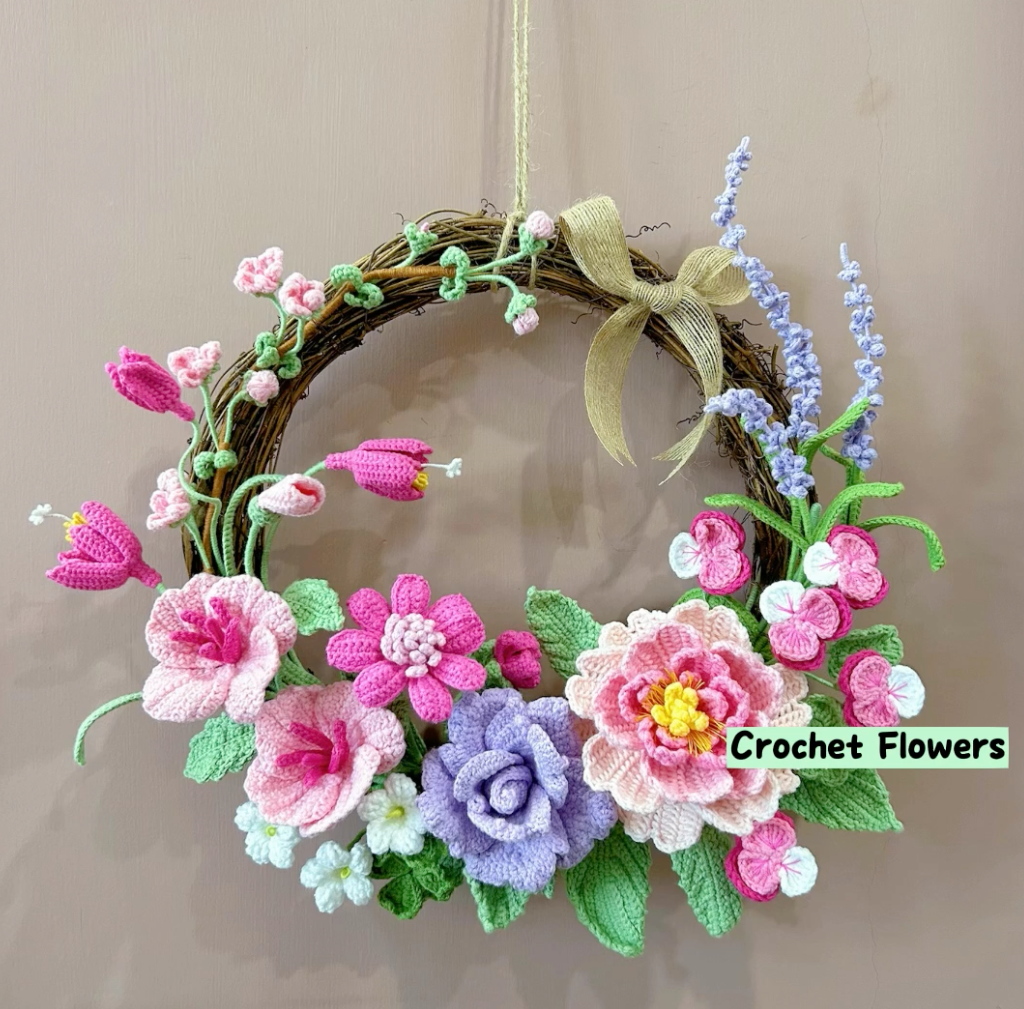 Crochet Flower with Wreath- Only 1 left in stock