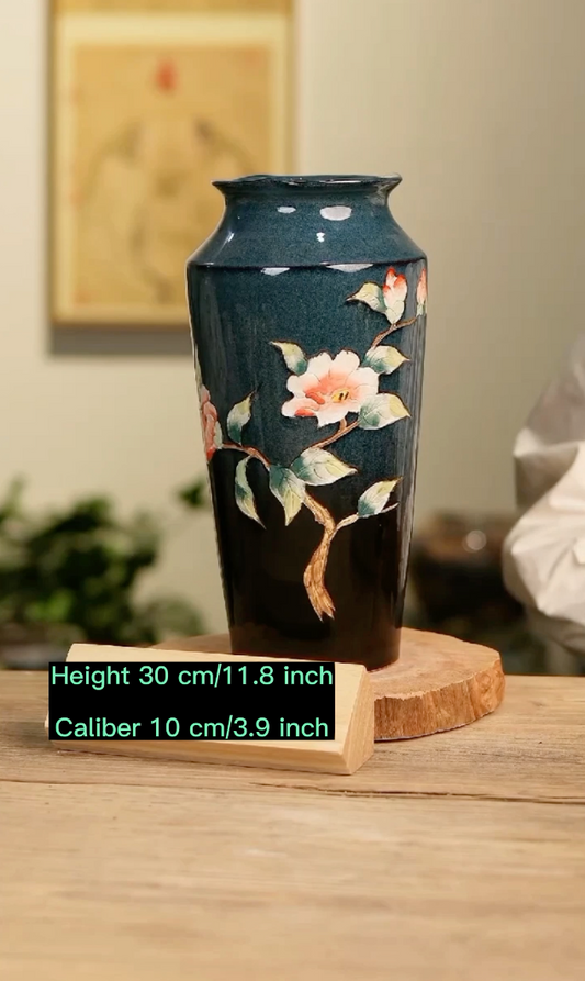 Handmade Camellia Flower Vase- Hand Engraving(Height 30 cm/11.8 inch;  Caliber 10 cm/3.9 inch)