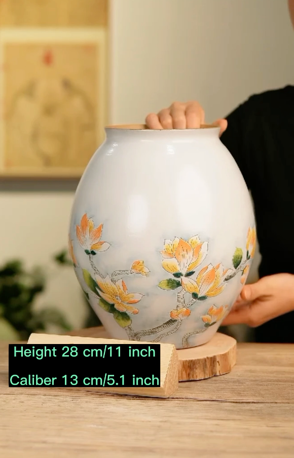 Handmade Magnolia Flower Vase- Hand Engraving(Height 28 cm/11 inch;  Caliber 13 cm/5.1 inch)