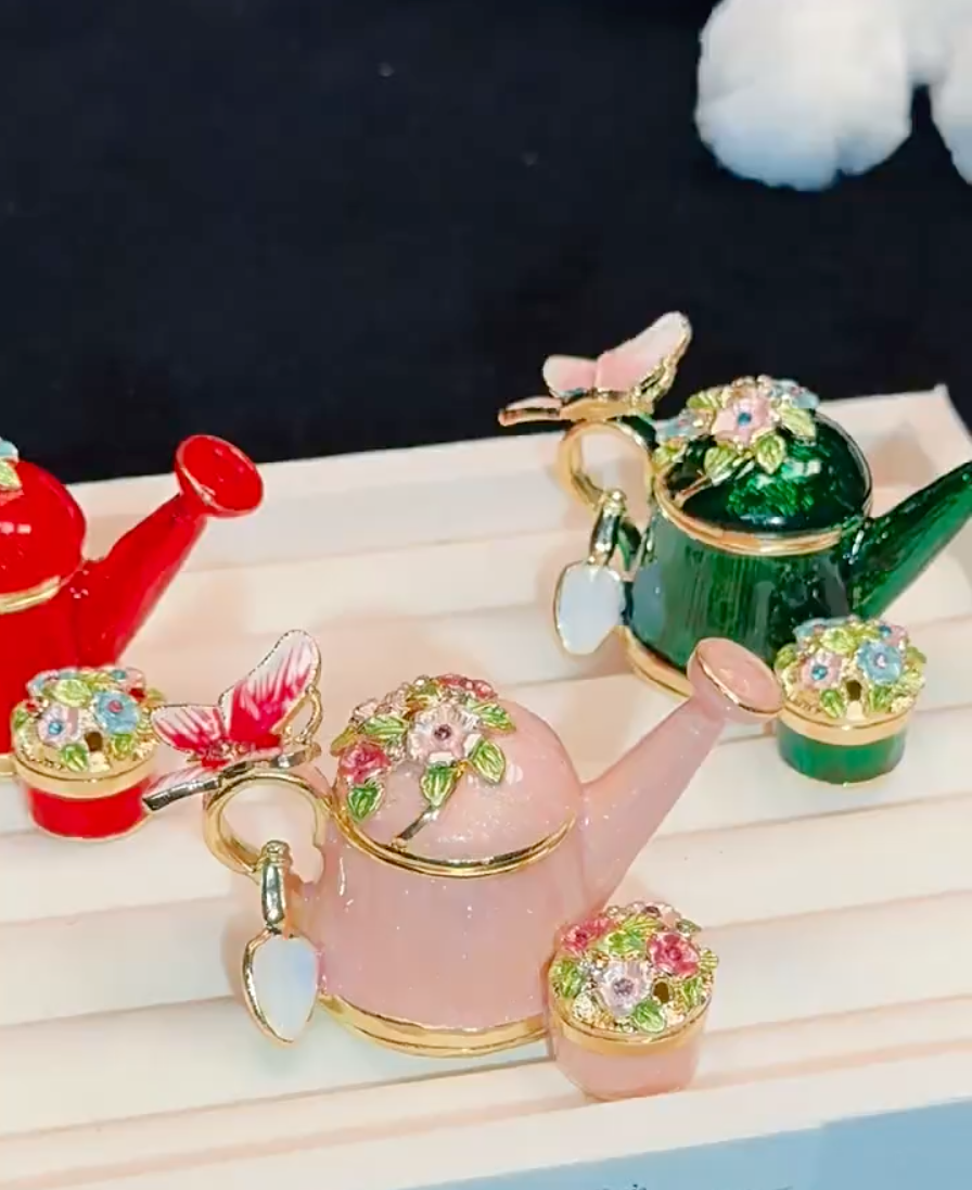 Hand Enameled Jewelry Box- Flower Pot(7.8*5*5 cm/3.1*2*2 inch;0.145 kg/5.1 oz)
