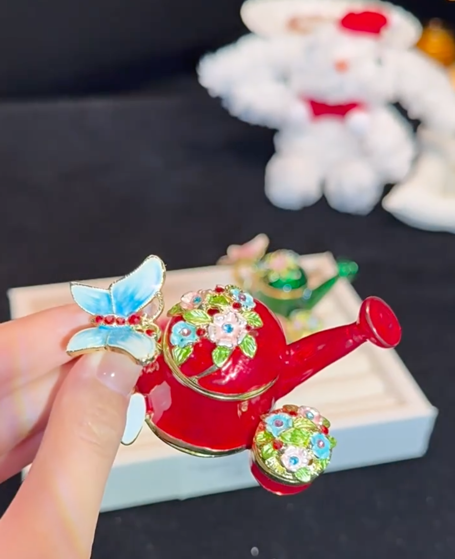 Hand Enameled Jewelry Box- Flower Pot(7.8*5*5 cm/3.1*2*2 inch;0.145 kg/5.1 oz)