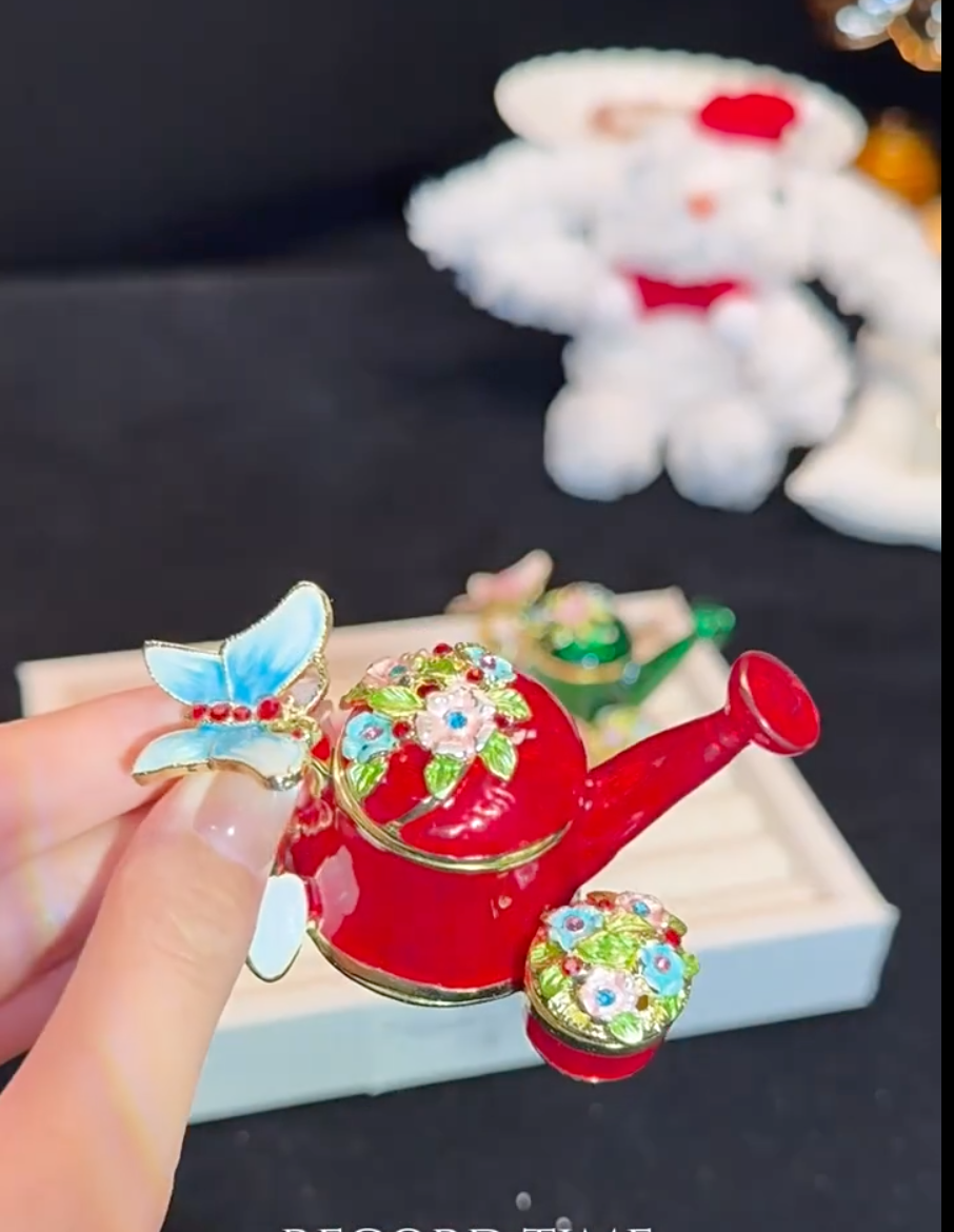 Hand Enameled Jewelry Box- Flower Pot(7.8*5*5 cm/3.1*2*2 inch;0.145 kg/5.1 oz)