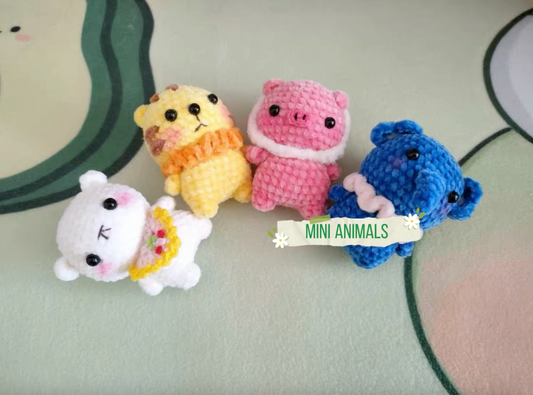 Crochet Mini Animals/Tiger/Elephant/Pig/Cat