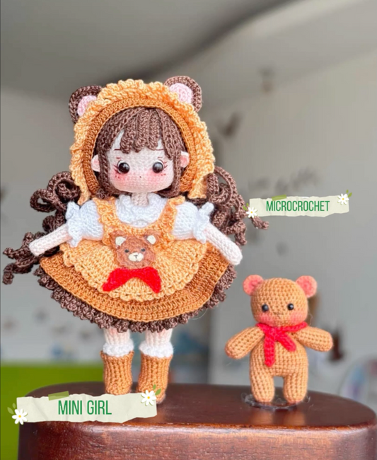 Mini Girl/Lace Cotton/Bear Outfit and Bear Toy(7~8 cm/2.8~3.1 inch)