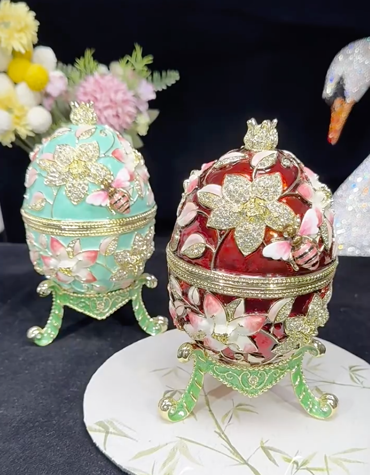 Hand Enameled Jewelry Box- Faberge Egg/Bee(10.5*17.8 cm/4.1*7 inch;1.2 kg/42.3 oz)