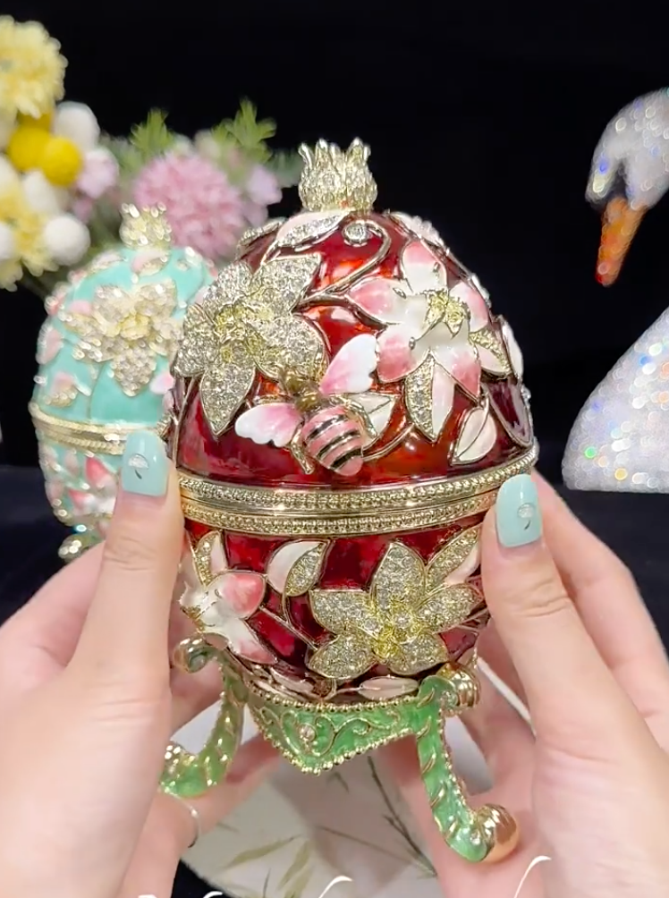 Hand Enameled Jewelry Box- Faberge Egg/Bee(10.5*17.8 cm/4.1*7 inch;1.2 kg/42.3 oz)