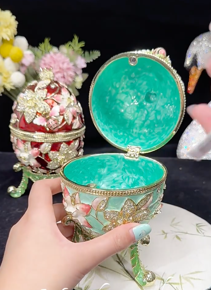 Hand Enameled Jewelry Box- Faberge Egg/Bee(10.5*17.8 cm/4.1*7 inch;1.2 kg/42.3 oz)