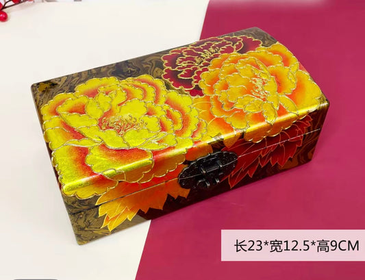 Wooden Jewelry Box- Peony Flower