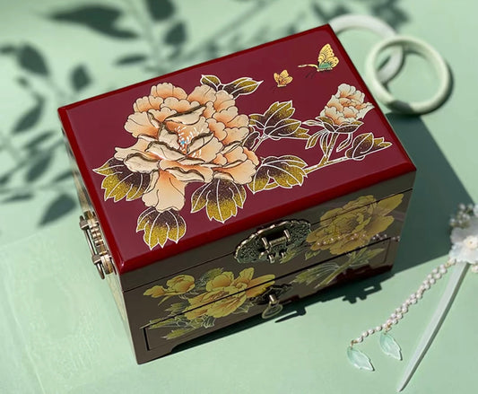 Wooden Jewelry Box- Peony Flower(21*14*15 cm/8.3*5.5*6 inch)