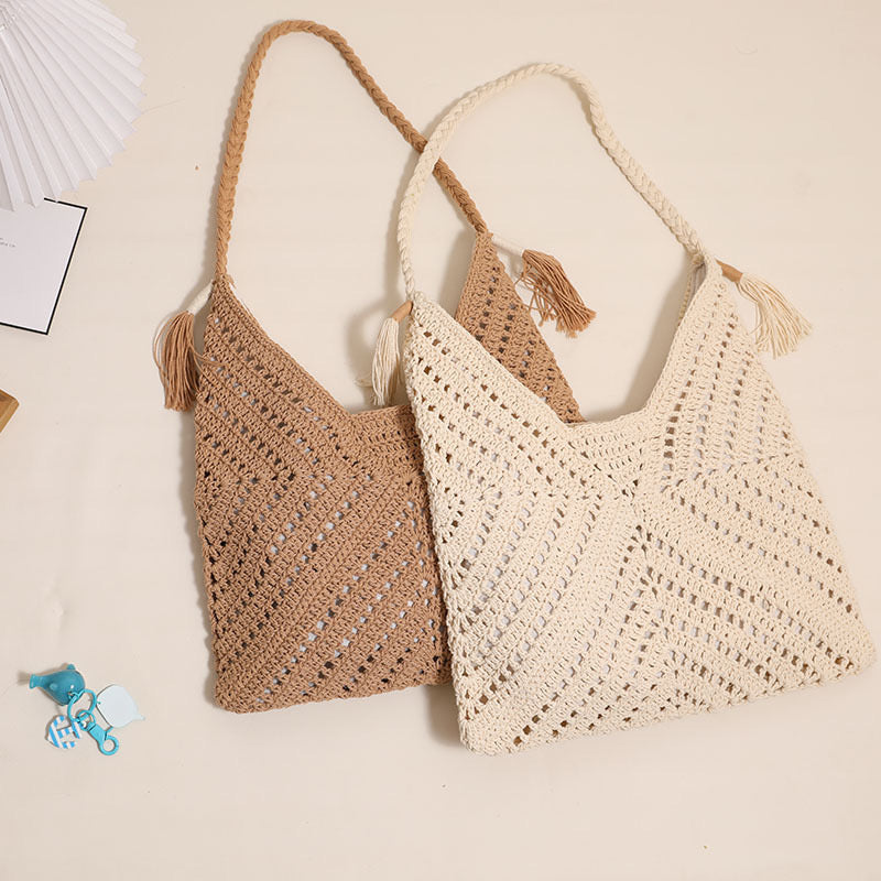 Cotton Shoulder Bag with Tassel(34*38 cm/13.4*15 inch)