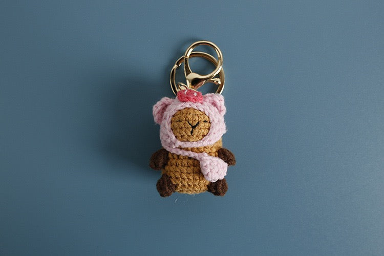 Crochet Capybara with hat Keychain/Vegetable/Strawberry/Frog/Orange/Fishman/Pink Pig/ Pink Bear/Pacha/Pikachu/Black Cat//3 Eyes MonsterMelody/Chicken